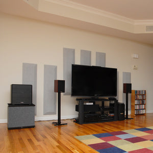 home theater with subwoofer stand subtrap medium grey